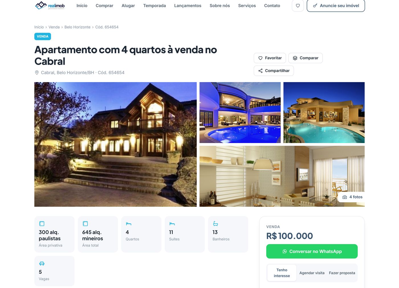 Página do imóvel no site com simulador